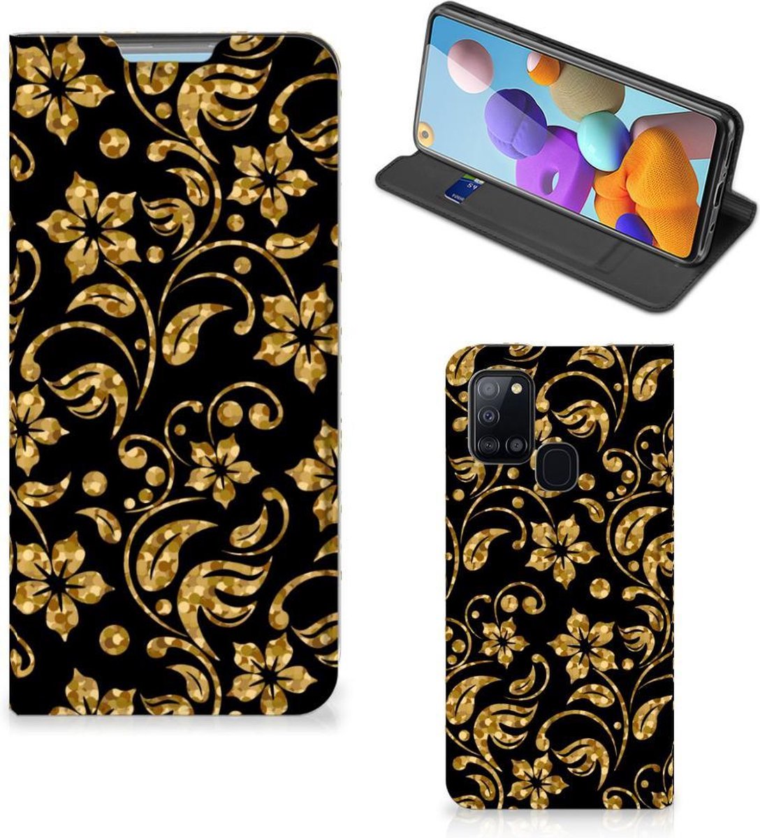 Samsung Galaxy A21s Smart Cover Gouden Bloemen