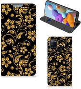 Bookcase Cadeau voor Oma Geschikt voor Samsung Galaxy A21s Telefoonhoesje Gouden Bloemen