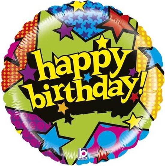 Folie cadeau sturen helium gevulde ballon Gefeliciteerd/Happy Birthday sterren 53 cm - Folieballon verjaardag versturen/verzenden