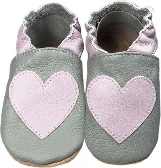 Hobea Chaussons de bébé gris avec coeur rose (Kruip)