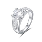 Quiges - 925 Zilveren Ring Klassiek Verloving Helder Solitair met Zirkonia Kristal - QSR10118