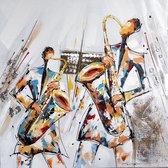Olieverfschilderij - schilderij muzikanten - saxofoon - handgeschilderd - 100x100 - woonkamer slaapkamer