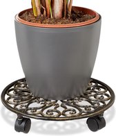 relaxdays Plant coaster sur roues - chariot à plantes - chariot pour pots de fleurs bronze Rond