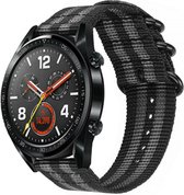 Nylon Smartwatch bandje - Geschikt voor  Huawei Watch GT nylon gesp band - zwart/grijs - 42mm - Horlogeband / Polsband / Armband