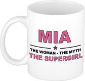 Naam cadeau Mia - The woman, The myth the supergirl koffie mok / beker 300 ml - naam/namen mokken - Cadeau voor o.a verjaardag/ moederdag/ pensioen/ geslaagd/ bedankt