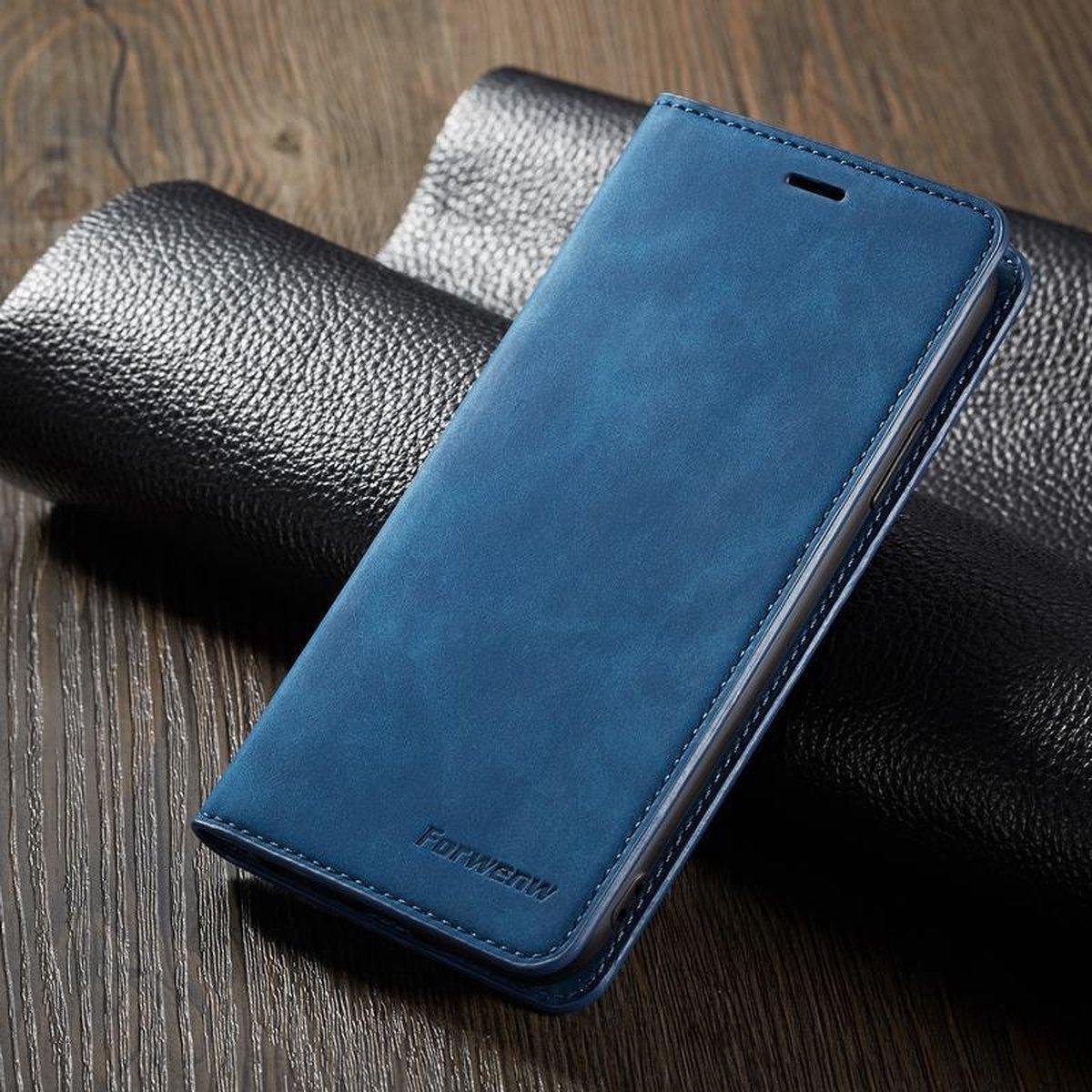 BukkitBow - Leather Case - Kunstleer - Card Case - Hoesje voor iPhone X/XS – Blauw
