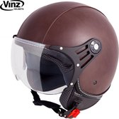 VINZ Laghi Jethelm Bruin Leer / Scooterhelm / Brommerhelm / Motorhelm / Fashionhelm voor Scooter / Vespa / Brommer / Motor