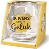 Wijnglas - Waterglas -Ik wens jou al het geluk - Gevuld met verpakte Italiaanse bonbons - In cadeauverpakking met gekleurd lint