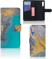 Flip Case Xiaomi Mi 9 Hoesje Marble Blue Gold