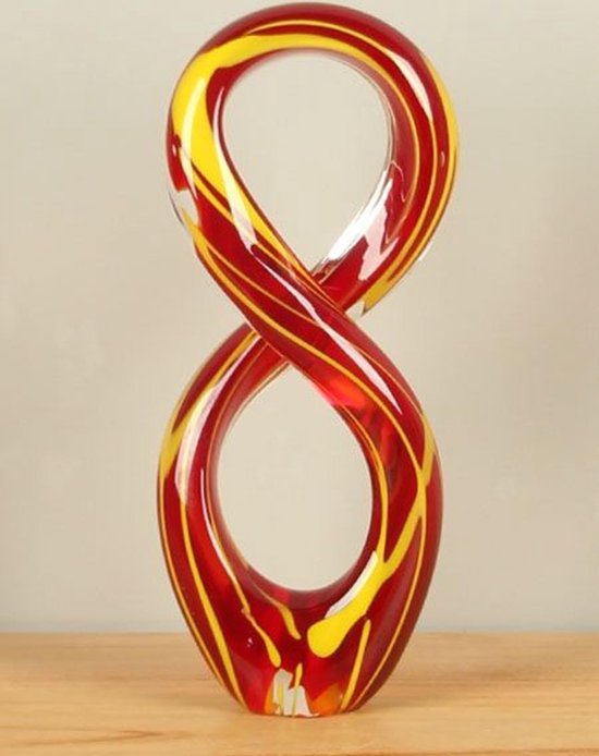 Glazen decoratie rood/geel, 29 cm, A47, Glaskunst, Glassculptuur, Glazen Beeld