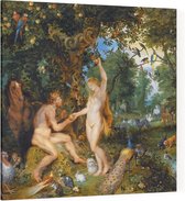 Het aardse paradijs met de zondeval van Adam en Eva, Peter Paul Rubens - Foto op Canvas - 100 x 100 cm