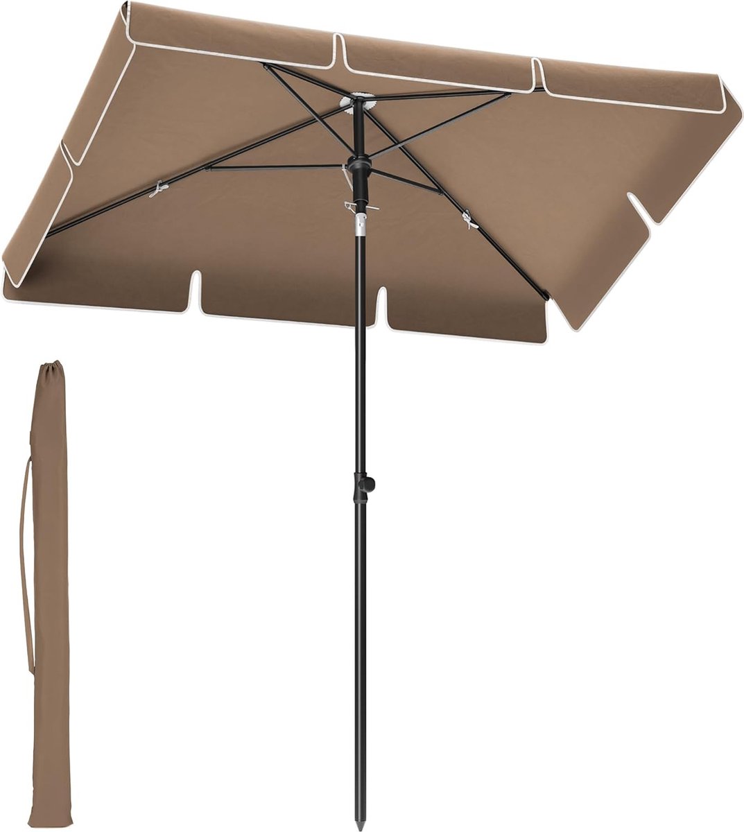 SONGMICS Parasol 200 x 125 cm, balkonscherm UPF 50+, zonwering, aan beide zijden 30° knikbaar, in hoogte verstelbaar, opbergtas, voor tuin, terras, zonder standaard, walnootbruin