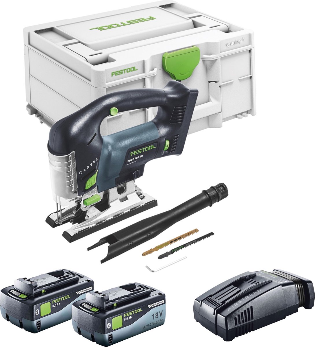 Festool CARVEX PSBC 420 Basic accu-pendeldecoupeerzaag 18 V 120 mm borstelloos + 2x accu 8.0 Ah + snellader + Systainer