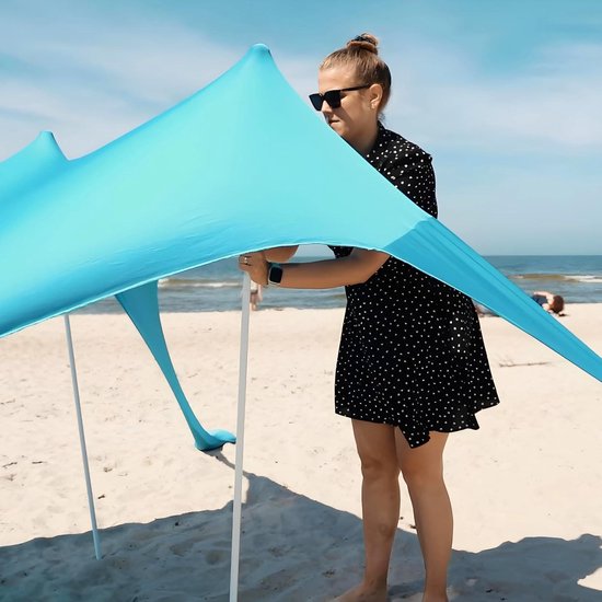 Strandtent met UPF 50+ stof - sneldrogend en waterbestendig - eenvoudig op te zetten - inclusief tas - blauw. van Merkloos — afbeelding 4