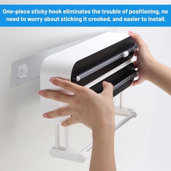 Vershoudfoliedispenser en -snijder, howllydo 4-in-1 foliedispenser organizer met papierhouder, wandmontage bamboefolie en huishoudfoliedispenser voor 12 inch rol