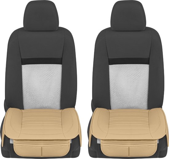 Motor Trend, Sitzbezüge für Autos, Trucks und SUVs, Kunstleder, beige gepolsterte Sitzbezüge mit Aufbewahrungstaschen, Premium-Innenraum-Sitzbezug, 2 x Vordersitzbezüge