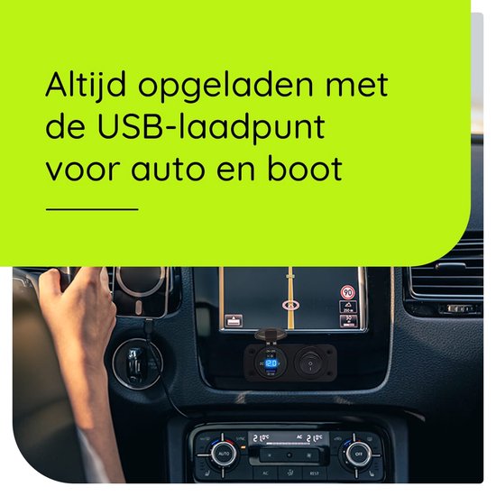 ProRide 12V USB Autolader Inbouw met Schakelaar/Voltmeter - 5V/2.4A - Tweevoudig inbouw paneel - Blauw