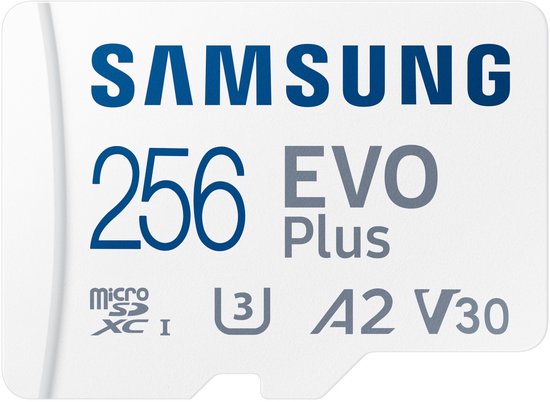 Foto: Samsung evo plus microsdxc geheugenkaart 256gb geschikt voor diverse apparaten inclusief adapter overdracht snelheid tot 160mb s wit