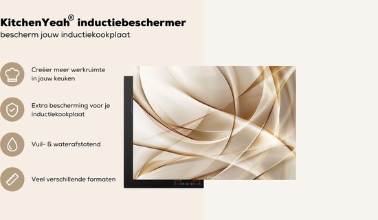 KitchenYeah® Protection plaque induction 75x52 cm - Beige - Abstrait - Lignes - Protege plaque de cuisson - Couvre plaque induction - Protecteur d'induction - Cuisine