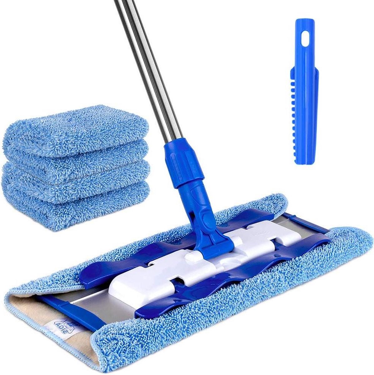 Microvezel mop voor professionele vloerreiniging hardhout laminaat tegelvloer roestvrijstalen handgreep incl. 3 herbruikbare doeken vuilafscheider