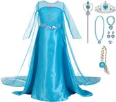 Elsa jurk - Prinsessenjurk meisje - verkleedkleding kind - maat 122/128 - blauwe verkleedjurk inclusief tiara toverstaf