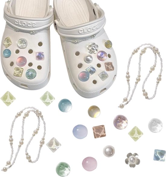 BSITSSS 17 stuks schoenbedels, schoendecoratie bedels met parelketting, doe -het-zelf klompbedels, bling schoenbedels, afneembare schoenbedels voor klompen voor volwassenen, verjaardagscadeau