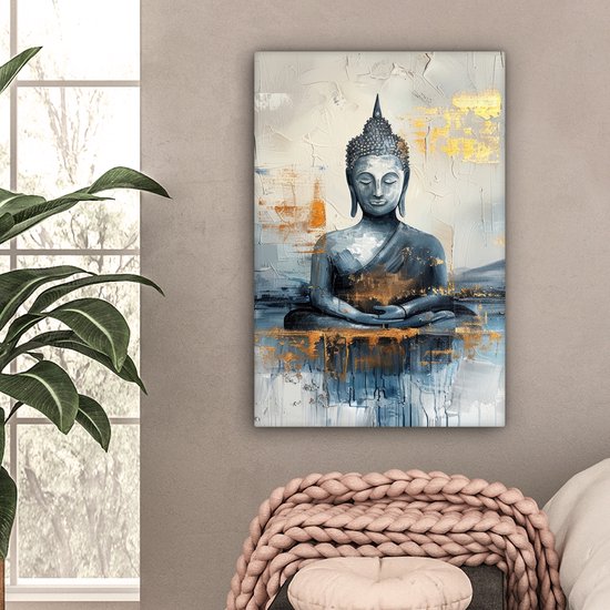Peinture sur toile 40x60 cm - Décoration murale Bouddha - Or - Abstrait - Moderne - Décoration murale murale salon - Décoration chambre - Accessoires de chambre - Peintures