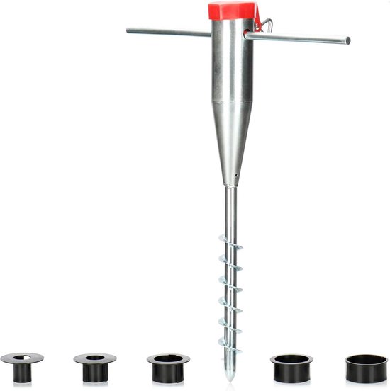 Parasolhouder van staal - grondbus voor in de tuin - voet voor parasols - droogmolens - inschroefstang - grondpen - zilverkleurig - paaldiameter 25-60 mm