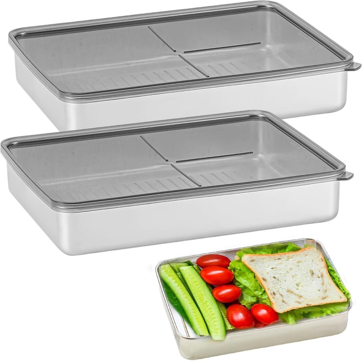 Fresh Vleesdoos Set van 2 800 ml Vleeswarendozen voor Koelkast Vleeswaren en Kaas 20 cm x 145 cm x 45 cm vleeswaren doos