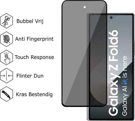 Protecteur d'écran privé adapté au Samsung Galaxy Z Fold 6 Protecteur d'écran - Verre de protection de confidentialité - Privacy Proteqt+