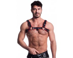 665 Vegan - Bulldog Harnas - PU Leer - Zwart/Rood - Maat 2XL