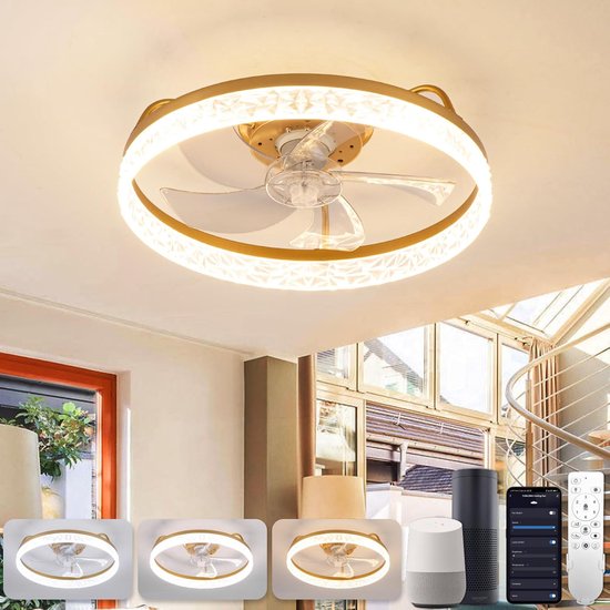 OUKANING Plafondventilator met verlichting en afstandsbediening, zwart