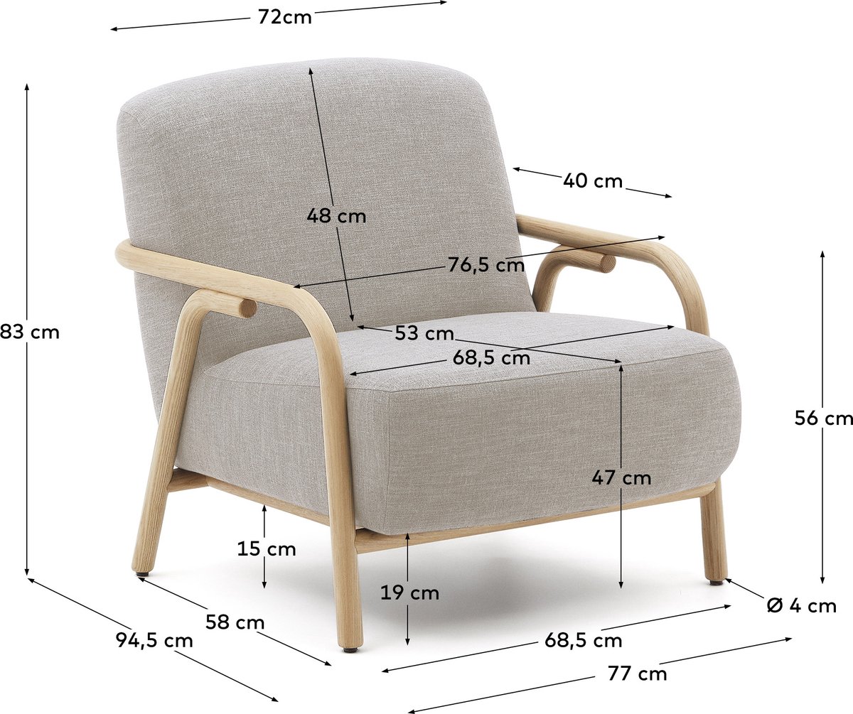 Kave Home Beige fauteuil Sylo van FSC 100% massief essenhout