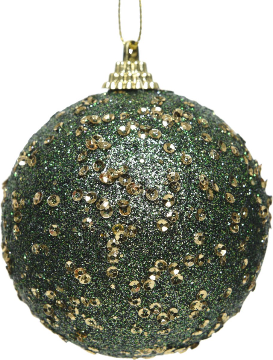 KAEMING B.V. - Groene kerstbal met gouden glitters 8 cm