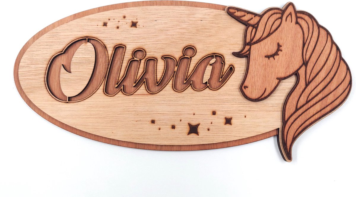 Vilewoods Houten Naambordje – Unicorn – Gepersonaliseerd – Kinderkamer Wandbord