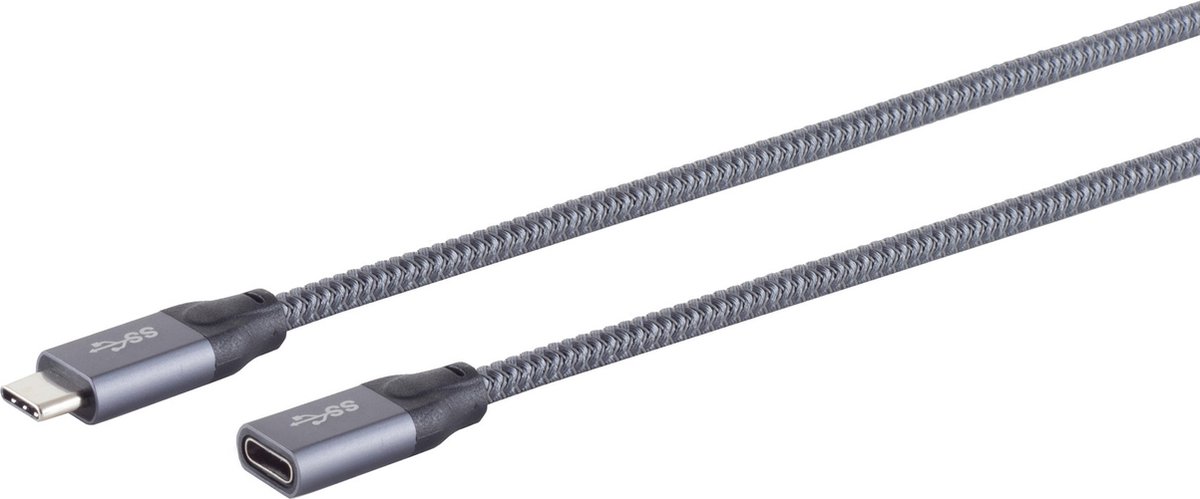 USB-C verlengkabel | USB3.1 10 Gbps | PD 100W | 4K 60Hz | aluminium/nylon | 0,50 meter