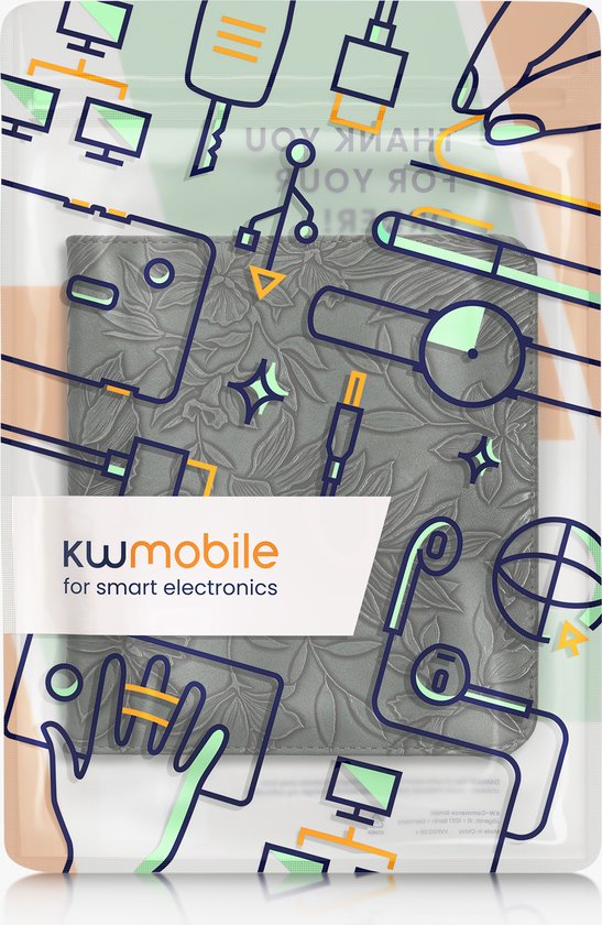 kwmobile e-reader hoesje geschikt voor Kobo Libra Colour hoes - E reader flip case met magneetsluiting - Ereader cover - Bloemen in reliëf design in groen van Merkloos — afbeelding 3
