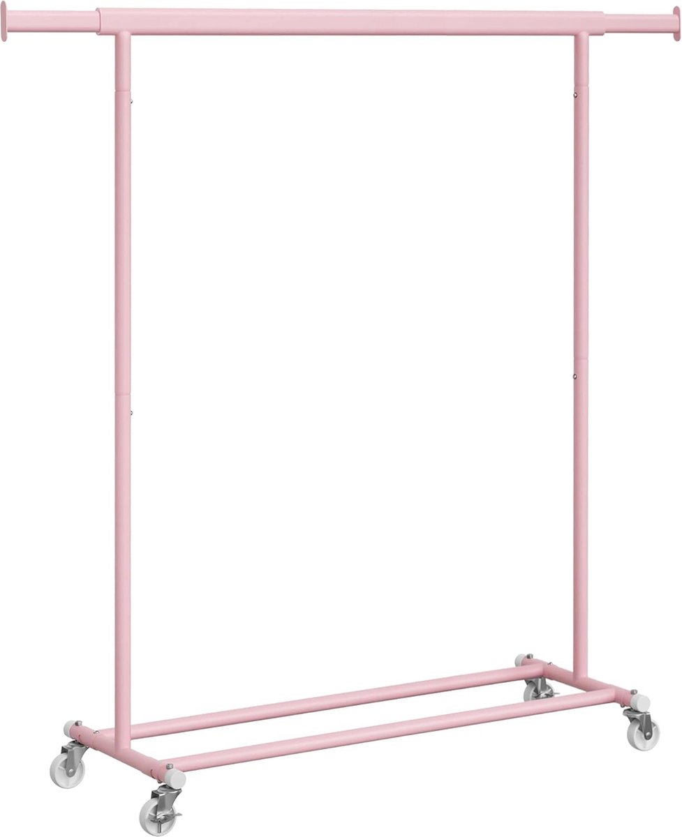 FurnStar - Kledingrek - Kledinghangers - Kledingrek op wieltjes - Kledingrek metaal - Kledingroede voor zwaar gebruik - Met uitschuifbare ophangrail - 90 kg draagvermogen - Eenvoudige montage - Draagbaar - 132 x 45.4 x 160 cm Roze