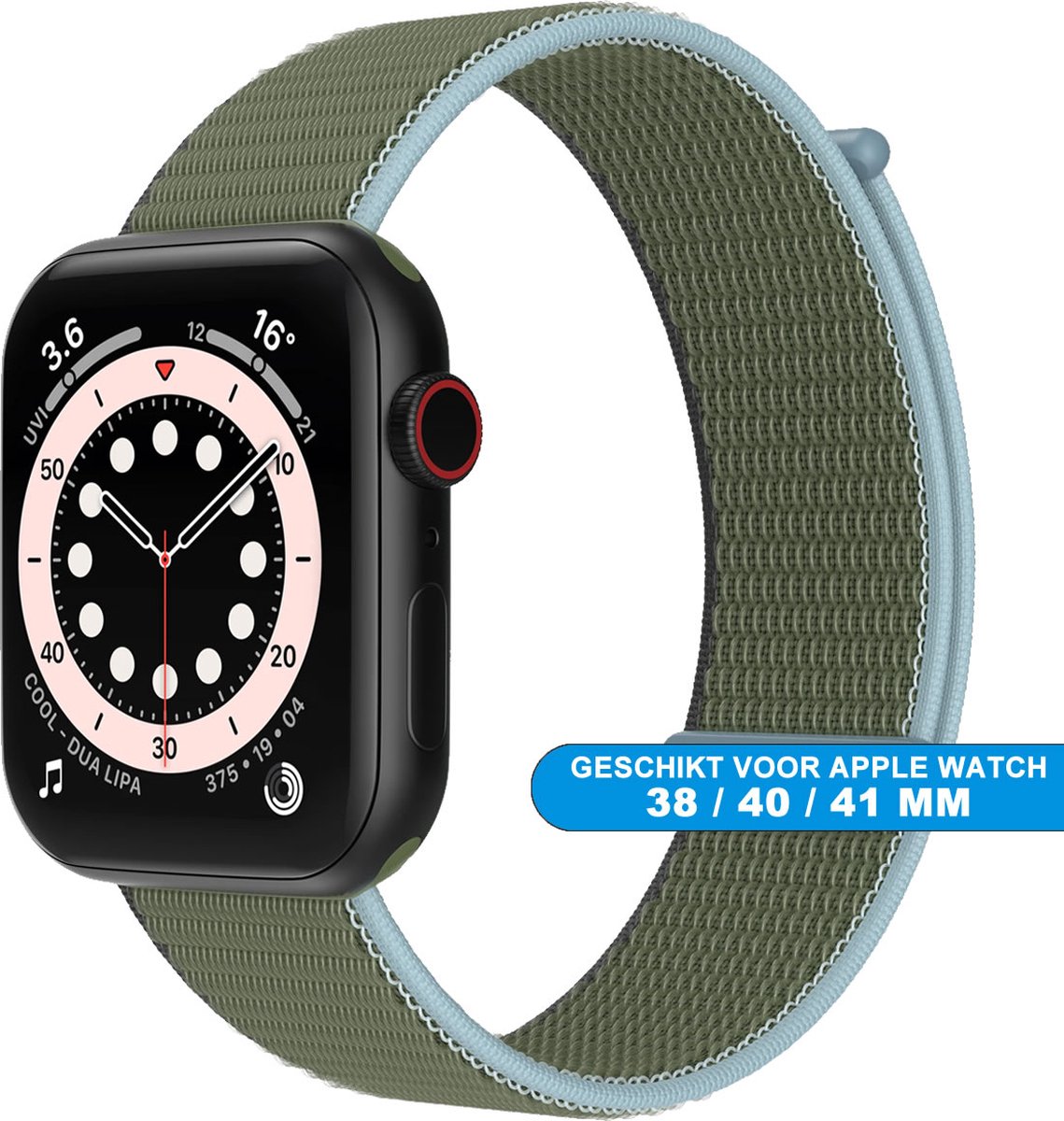 Bandje geschikt voor de Apple Watch 38/40/41 mm - Series SE , 1 , 2, 3, 4, 5, 6, 7 en 8 - Klittenband sluiting - Dark Olive