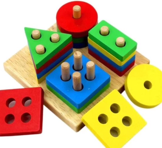 Foto: Geometrische vormen sorteren pastel 4 vormen vierkant vormenstoof houten stapelspeelgoed sorteer speelgoed montessori speelgoed motoriek sensorisch speelgoed sorteren educatief speelgoed houten puzzel ontwikkelingsspeelgoed