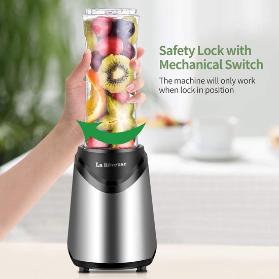 Persoonlijke Blender - Smoothie Maker - Gezonde Drankjes Maken - Inclusief 2 Reisbekers - 550 ml - Zilver — afbeelding 2