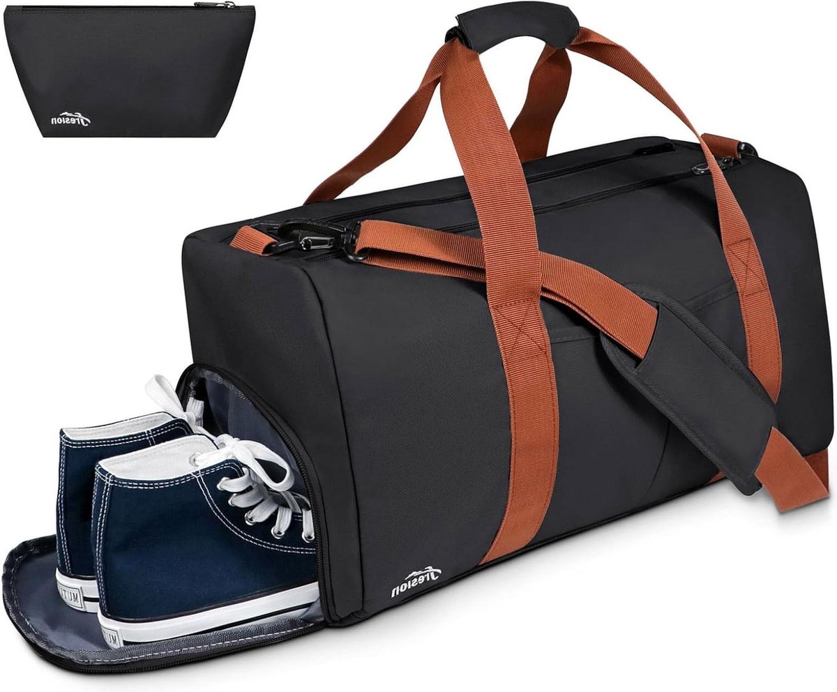 Kleine reistas voor dames - sporttas met schoenenvak en nat vak - fitnesstas heren - saunatas - weekendtas - ziekentas - geboorte handbagage tas voor vliegtuig reizen gym zwart Klassieke