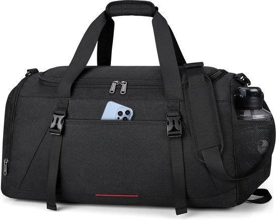 Grote heren sporttas met schoenenvak en nat vak - waterdicht - 40 liter - zwemtas - trainingstas - fitnesstas - handbagage tas - weekendtas - duffle bag - zwart - 55L