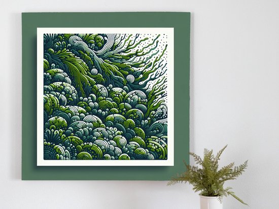 Abstract mos schilderij | Mystiek en levendig: Kunstig spel van vormen, kleuren en mos | Kunst - 20x20 centimeter op Canvas | Foto op Canvas