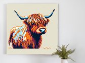 Pixel art schotse hooglander schilderij | Schotse Hooglander vereeuwigd in levendige pixelkunst met prachtig detail | Kunst - 30x30 centimeter op Canvas | Foto op Canvas