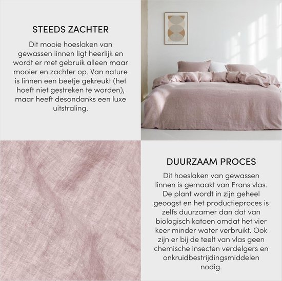 Yumeko hoeslaken gewassen linnen roze chambray 140x200x30 - Biologisch & ecologisch