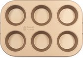 Russell Hobbs Muffin Tray 6 Cup Non-Stick Baking Tin Carbon Steel Weulence Gold