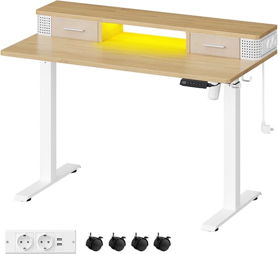 Rootz Geel spaanplaatbureau - Studietafel - Schrijfbureau - Stalen frame - Oxfordstof - 60 cm x 120 cm x (72-120) cm - Lichtgewicht - Stevig - Eenvoudige montage