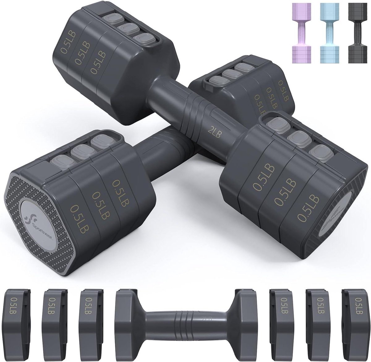 Verstelbare Korte Halters Set van 1 Paar 09 - 45 kg - Krachttraining Dumbbells met Gewichten Dumbbell