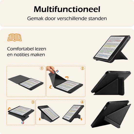 Hoesje Geschikt voor Kobo Libra Colour Hoes Book Case Trifold - Hoes Geschikt voor Kobo Libra Colour Hoesje Book Cover Met Screenprotector - Zwart van Hoesje  — afbeelding 3